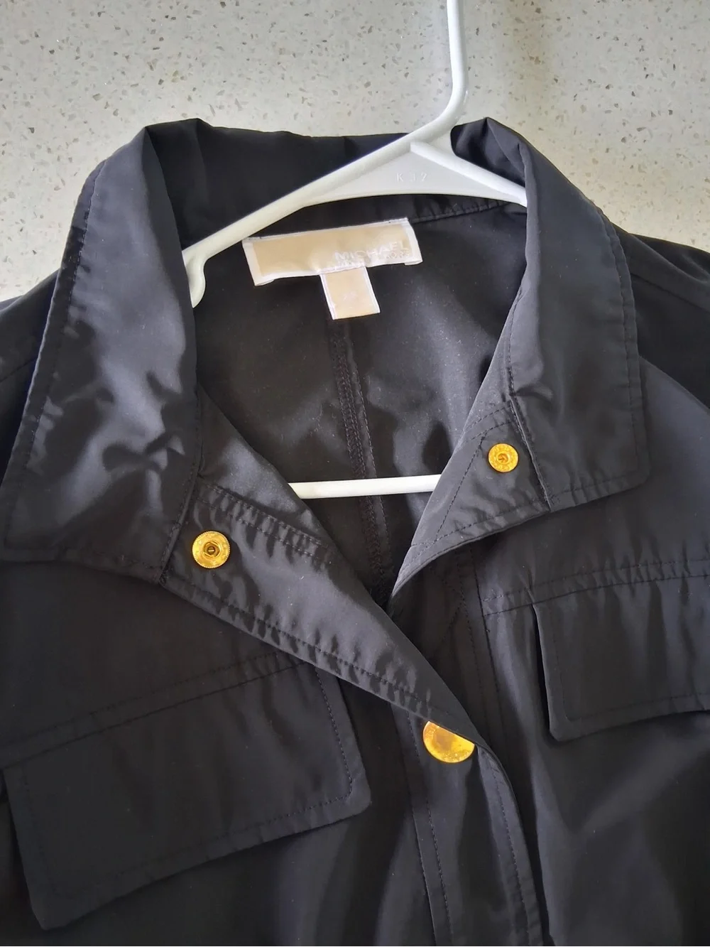 Michael Kors Black Utility Jacket with Gold Buttons and belt